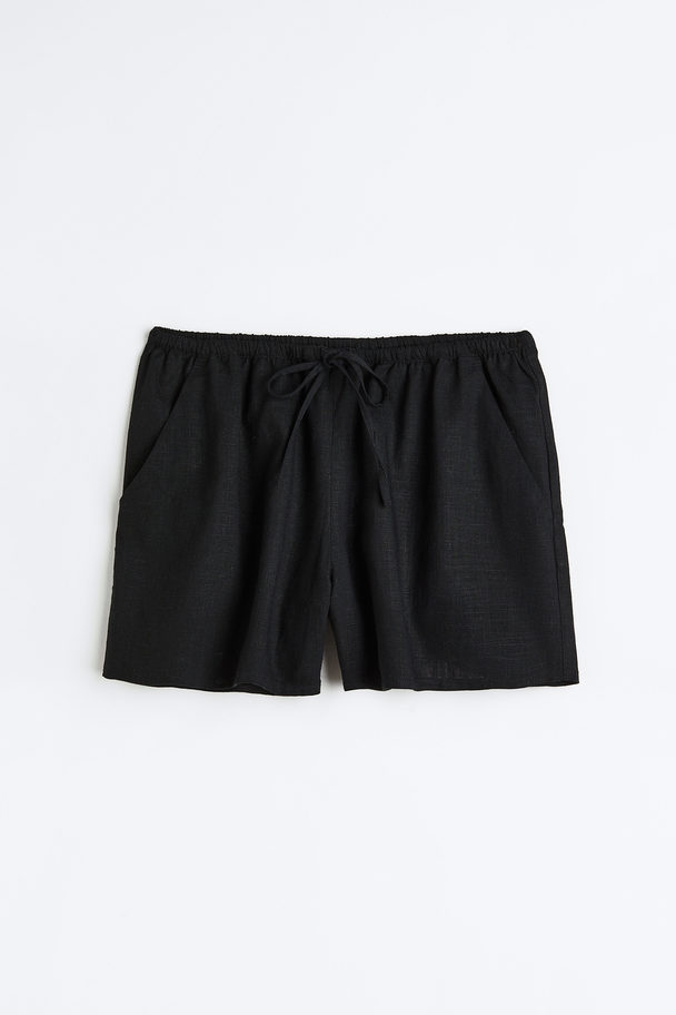 H&M Pull-on-Shorts aus Leinenmix Schwarz
