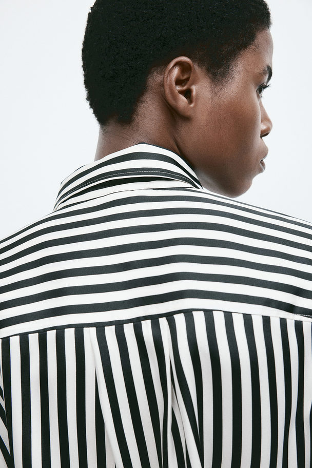 H&M Skjorte Hvit/sort Stripet