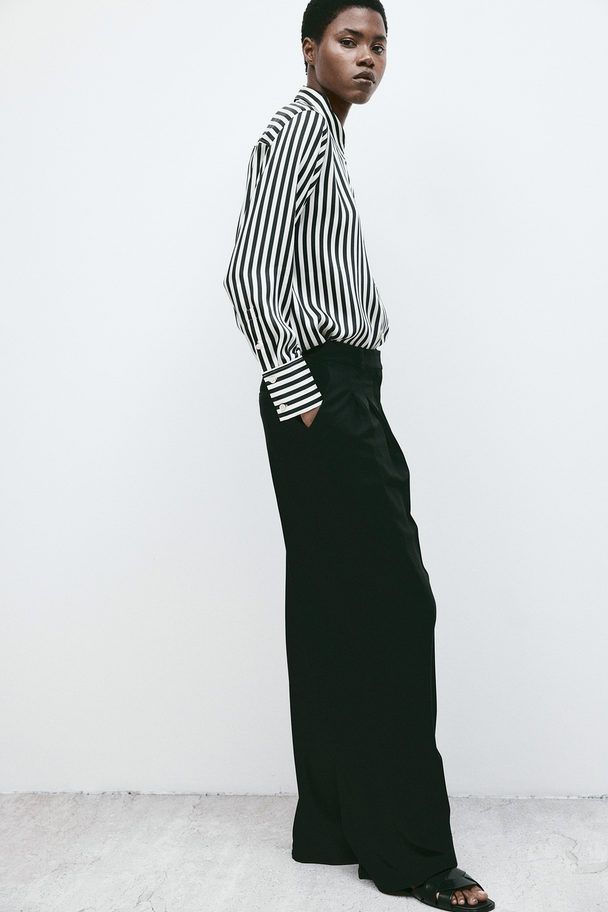 H&M Skjorte Hvit/sort Stripet