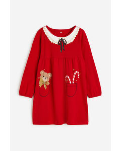 Jerseykleid mit Print Rot/Teddybär