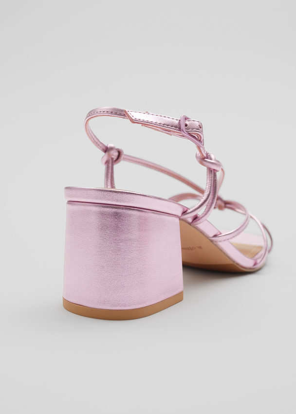 & Other Stories Strappy Knotted Leather Sandals Pink