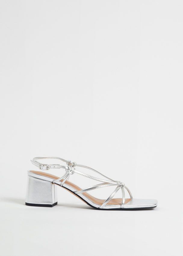 & Other Stories Strappy Knotted Leather Sandals Silver