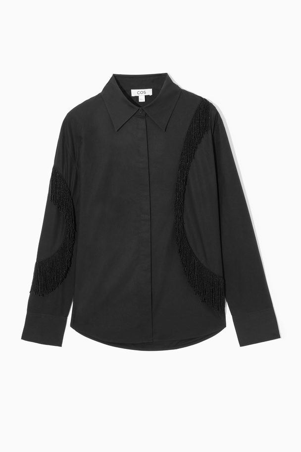 COS Oversized Embellished Fringed Shirt Black