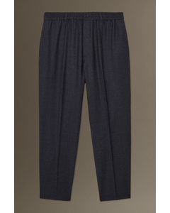 Elasticated Wool-flannel Trousers - Tapered Navy Mélange