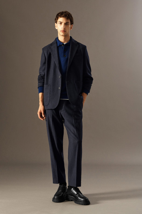 COS Elasticated Wool-flannel Trousers - Tapered Navy Mélange