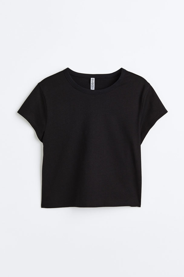 H&M T-shirt Van Katoenen Tricot Zwart