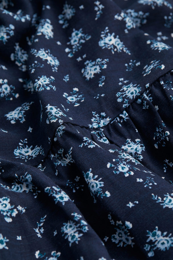 H&M Kleid mit V-Ausschnitt Dunkelblau/Kleingeblümt