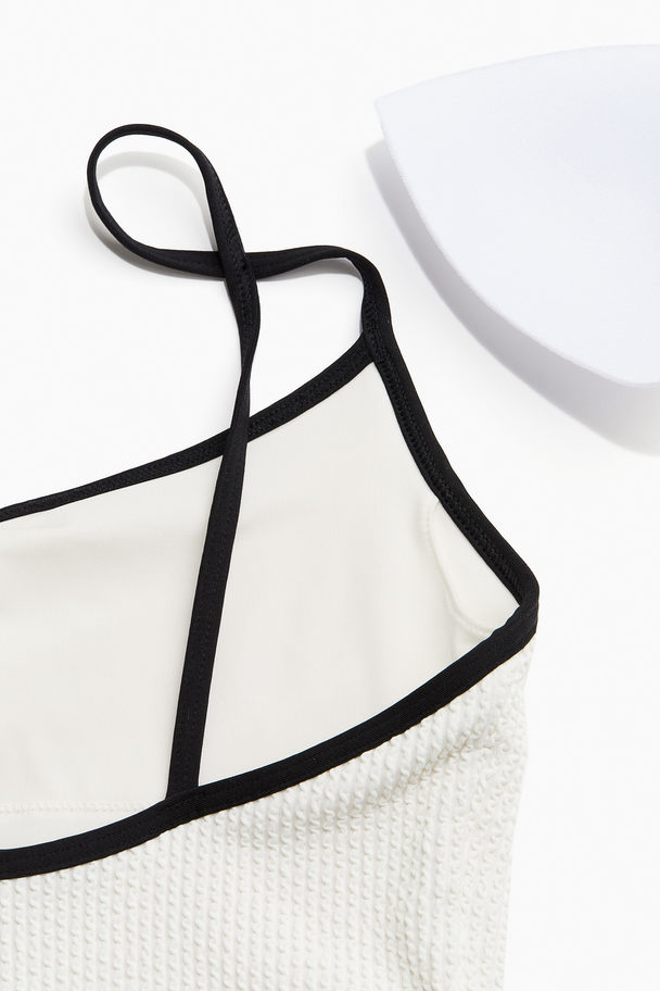 H&M Padded-cup High-leg Swimsuit White/black