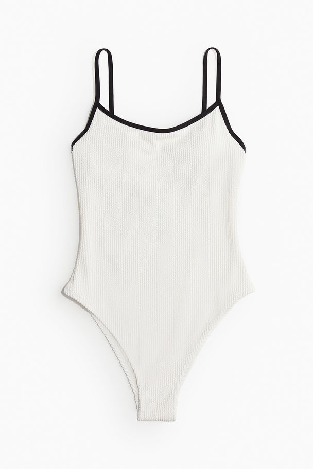 H&M Padded-cup High-leg Swimsuit White/black