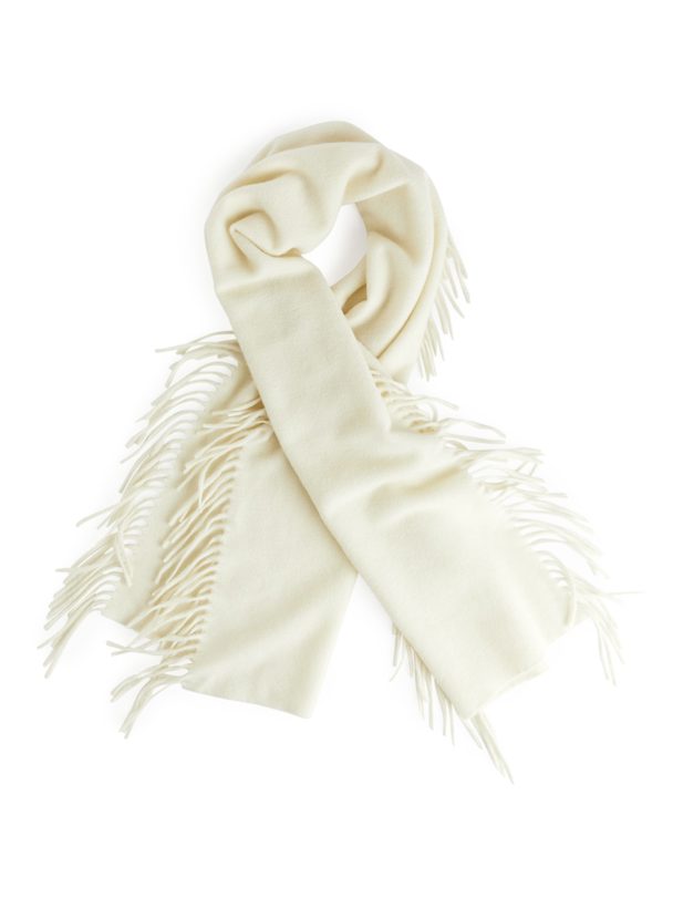 Arket Fringed Wool Scarf Off-white