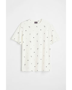 Baumwoll-T-Shirt Regular Fit Weiß/Palmen