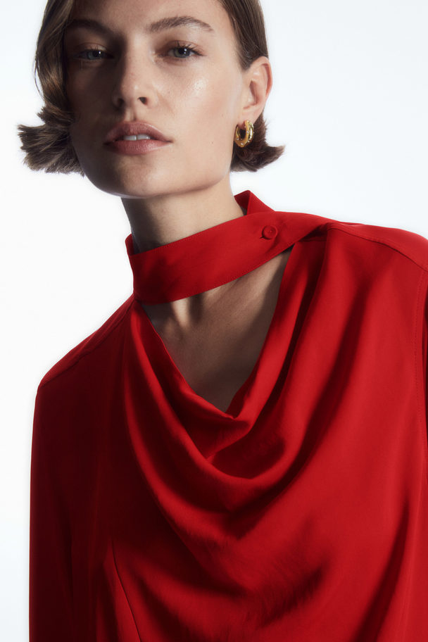 COS Scarf-detail Draped Midi Dress Red
