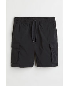 Regular Fit Nylon Cargo Shorts Black