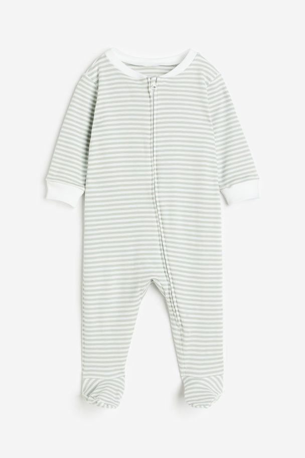 H&M Pyjamasoverall Med Fötter Ljusgrön/randig