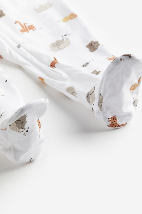 H&M Sleepsuit With Full Feet White/giraffes