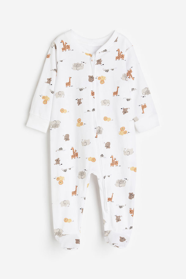 H&M Pyjamasoverall Med Fötter Vit/giraffer