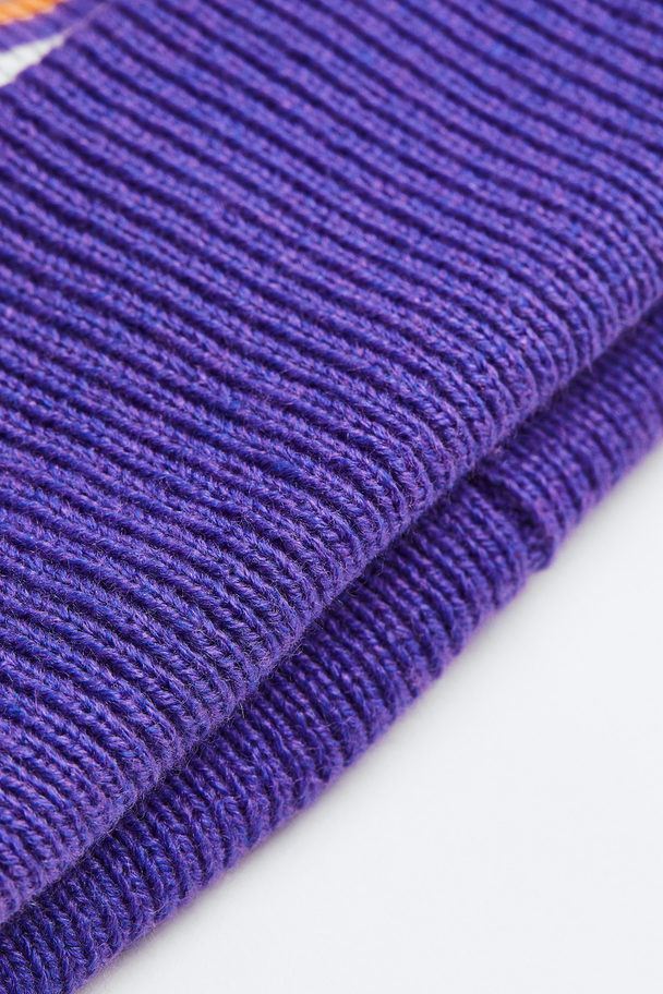 H&M Rib-knit Pompom Hat Purple/classique