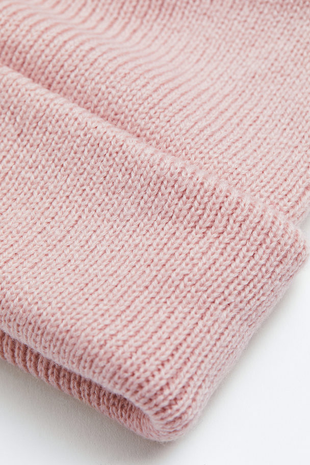 H&M Rib-knit Pompom Hat Light Pink