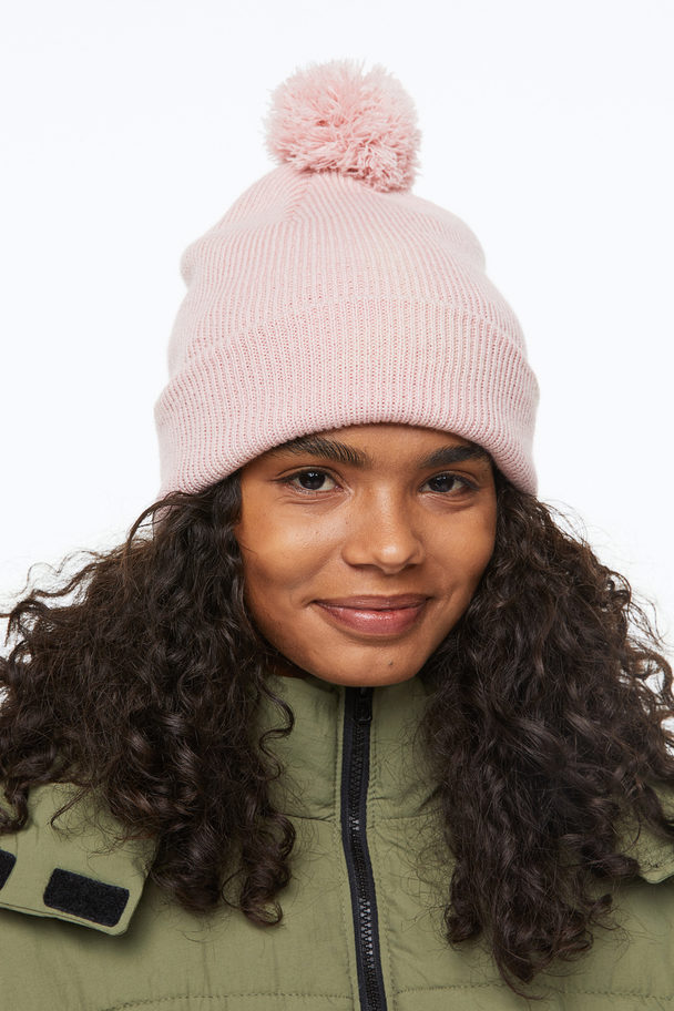 H&M Rib-knit Pompom Hat Light Pink