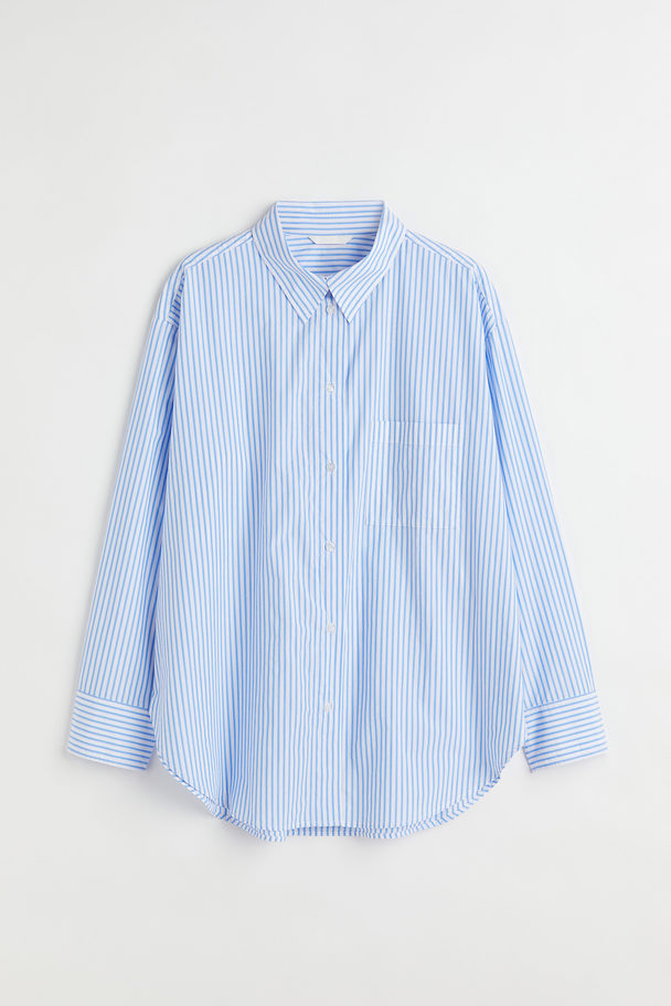 H&M H&m+ Oversized Cotton Shirt Light Blue/striped