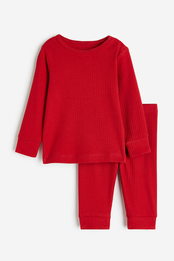 H&M Ribbed Cotton Set Red