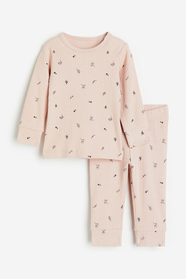 H&M Ribbed Cotton Set Powder Pink/patterned