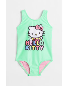 Printed Swimsuit Neon Green/hello Kitty