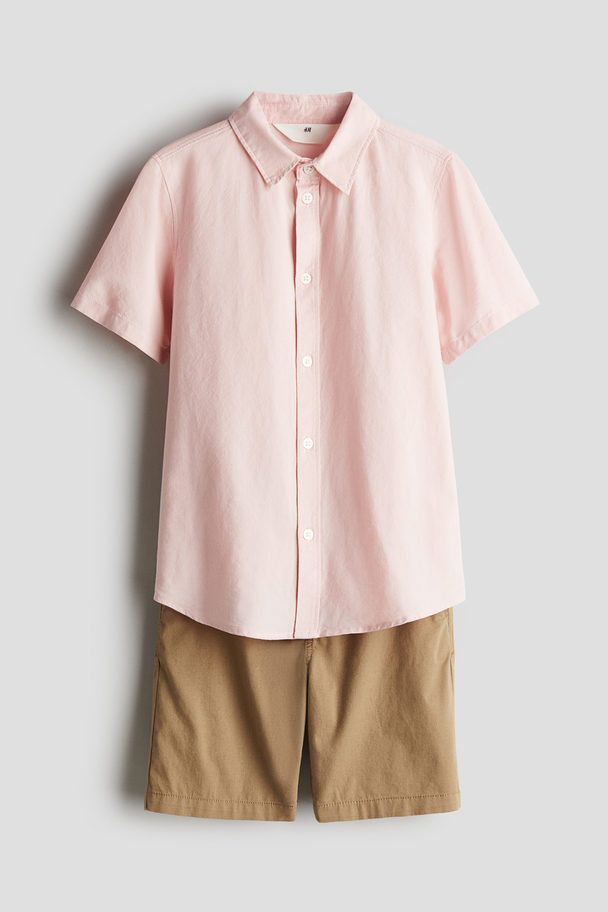 H&M 2-piece Cotton Set Light Pink/khaki Beige