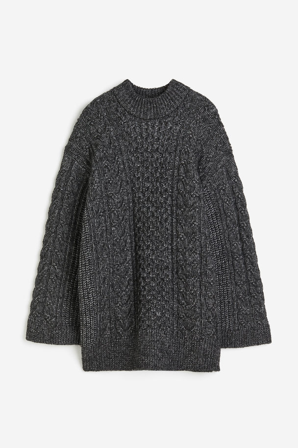 H&M Oversized Pullover mit Zopfmuster Dunkelgraumeliert