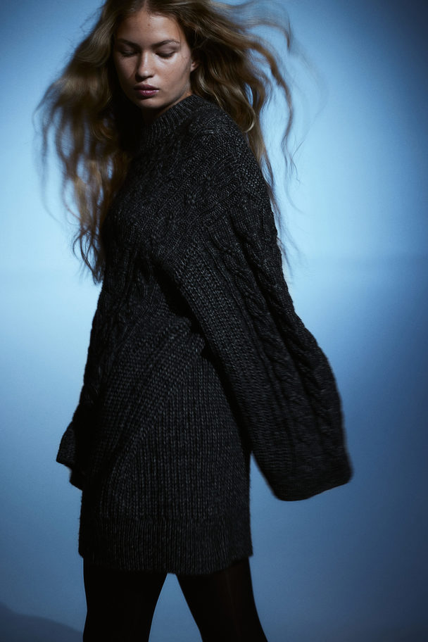 H&M Oversized Pullover mit Zopfmuster Dunkelgraumeliert