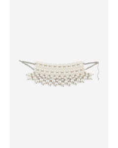 Perlenverzierte Halskette Weiß
