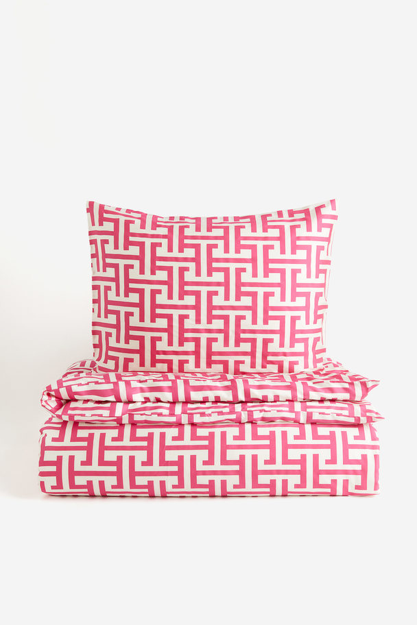 H&M HOME Viscose Single Duvet Cover Set Hot Pink/patterned