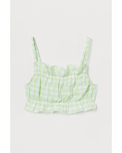 Flounce-trimmed Crop Top Light Green/white Checked