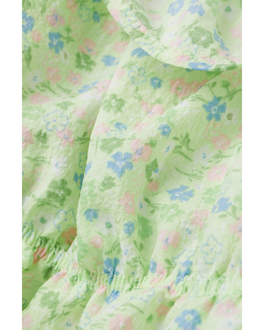 H&M Flounce-trimmed Crop Top Light Green/floral