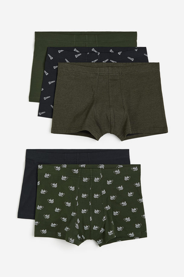 H&M 5er-Pack Kurze Trunks aus Baumwolle Khakigrün/Schwarz