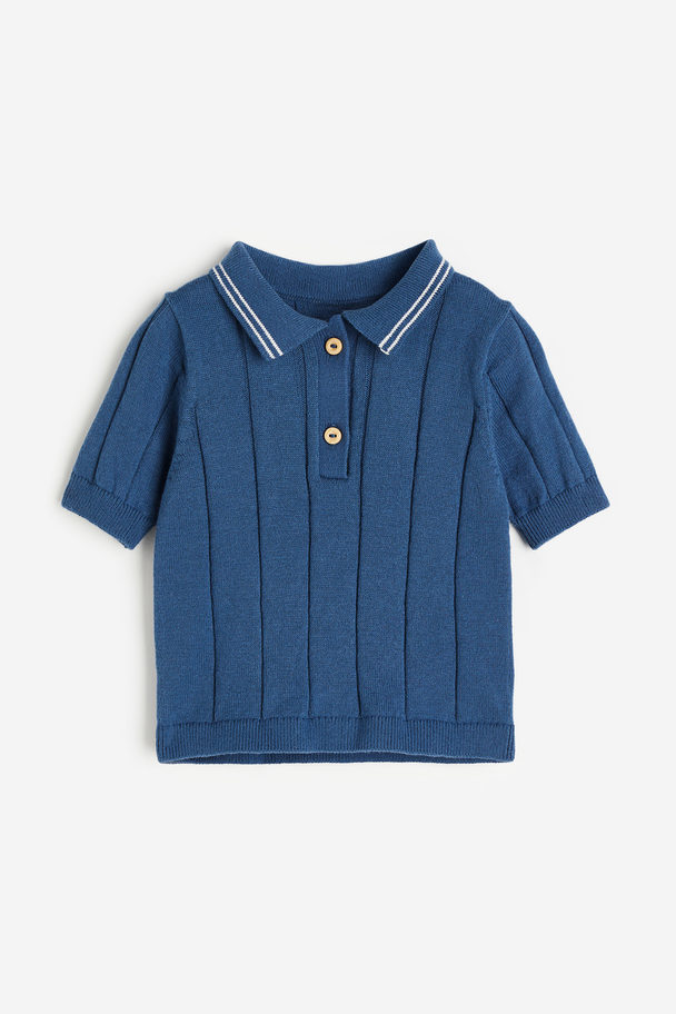 H&M Knitted Polo Shirt Dark Blue