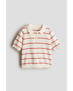 Knitted Polo Shirt Cream/red-striped