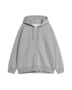 Relaxed Zip Hoodie Grey Melange