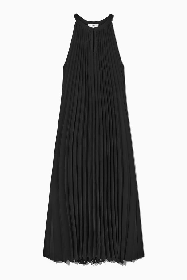 COS Pleated Halterneck Midi Dress Black