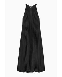 Pleated Halterneck Midi Dress Black