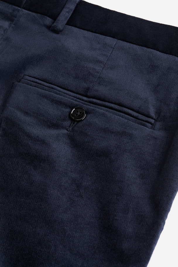 H&M Slim Fit Velvet Suit Trousers Navy Blue