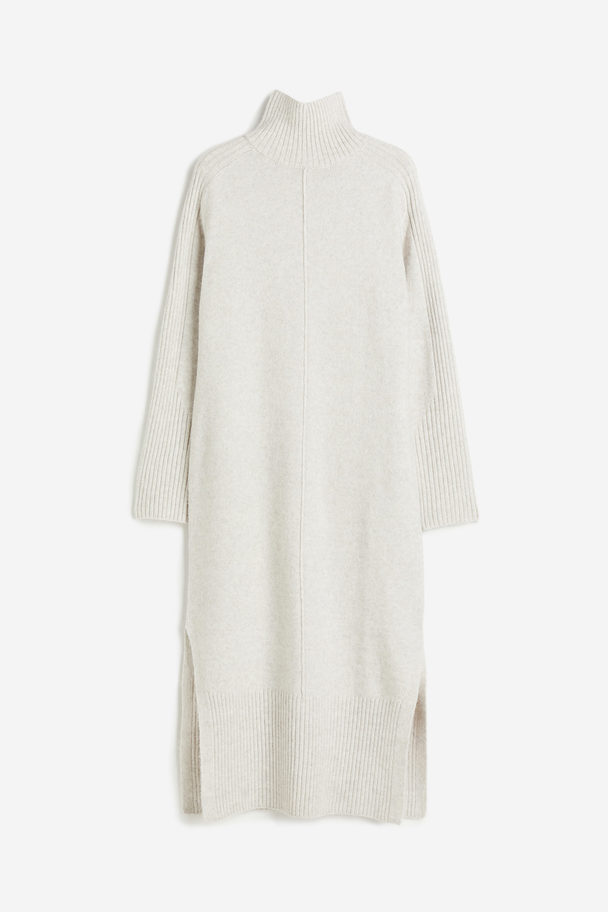 H&M Knitted Turtleneck Dress Light Greige
