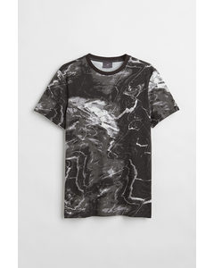 T-shirt I Bomuld Muscle Fit Mørkegrå/marmormønstret