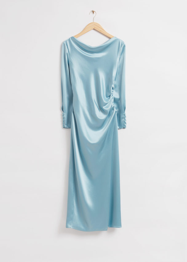 & Other Stories Fitted Waterfall Neckline Dress Light Turquoise
