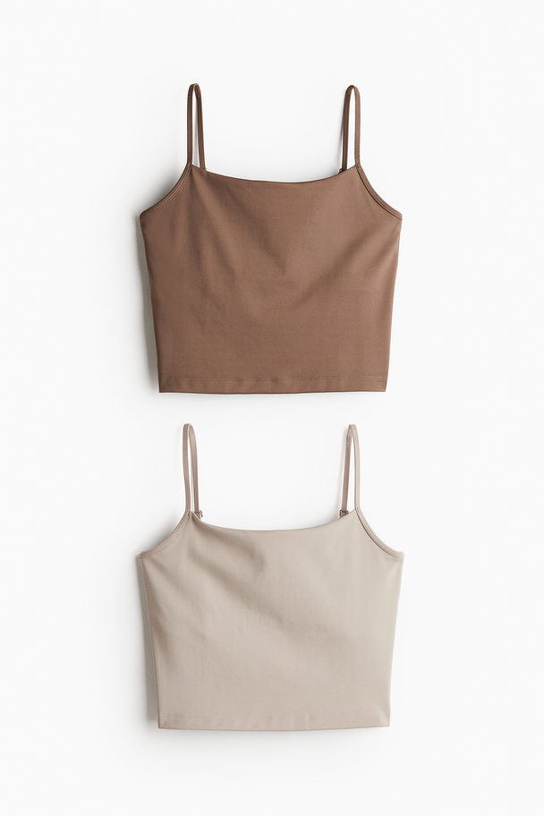 H&M 2er-Pack Sporttops mit integriertem BH Braun/Hellbeige