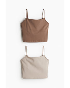 2er-Pack Sporttops mit integriertem BH Braun/Hellbeige