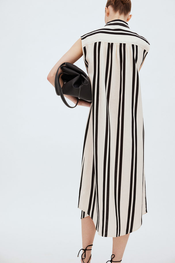 H&M Linen-blend Shirt Dress Cream/black Striped