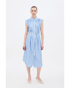 Linen-blend Shirt Dress Blue/striped