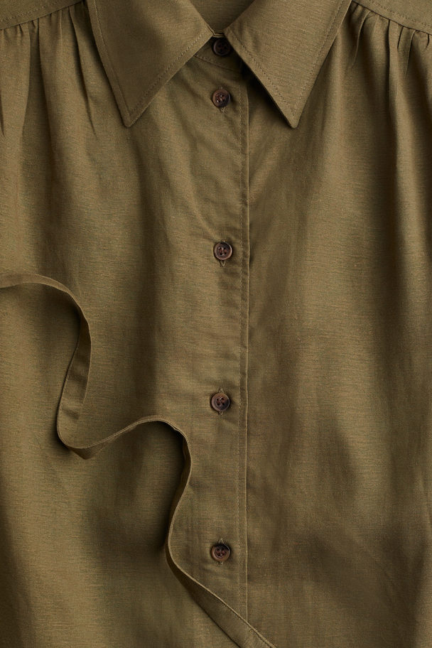 H&M Linen-blend Shirt Dress Dark Khaki Green