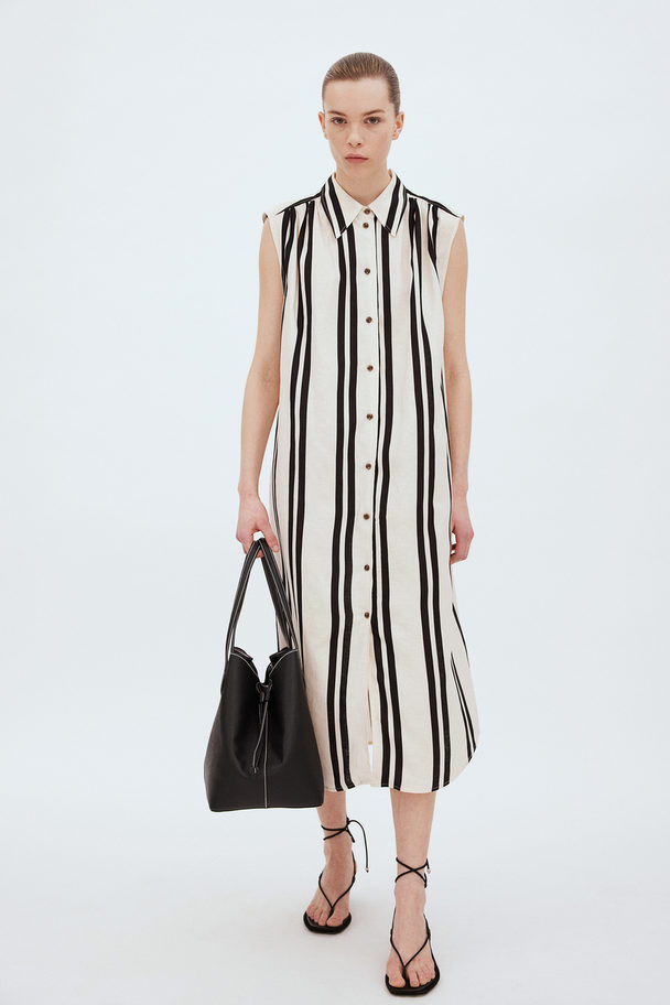 H&M Linen-blend Shirt Dress Cream/black Striped